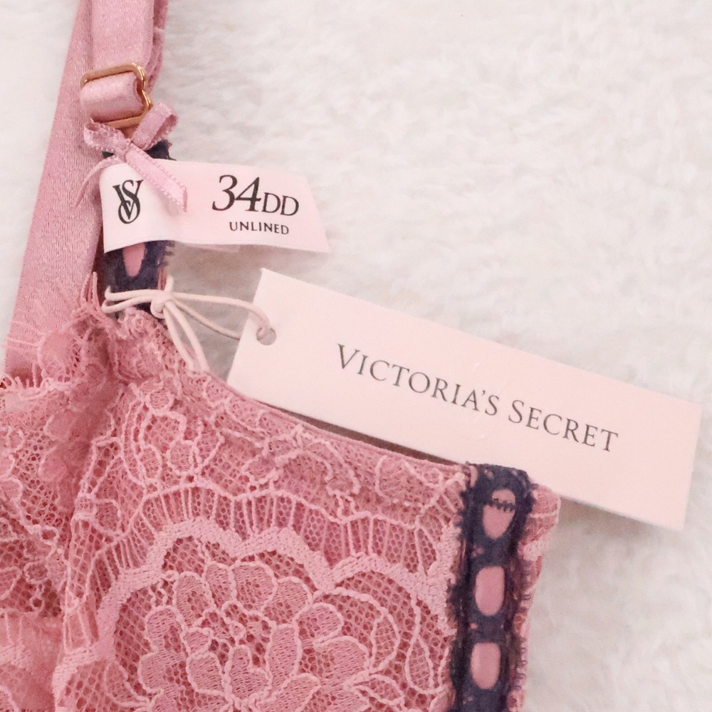 Victorias Secret Dream Angels Unlined Lace Bra Size 34DD Pink Floral Underwire - Picture 5 of 12